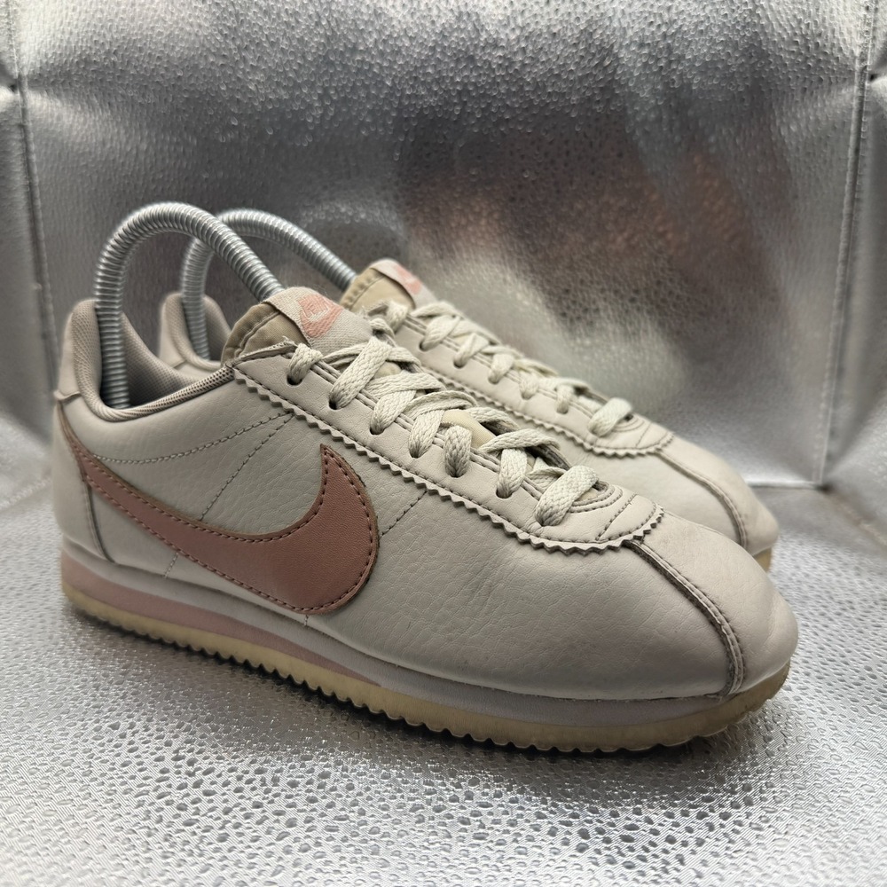 Size 6 Nike Classic Cortez Bone White Pink Leather Womens Sneakers 807471-011